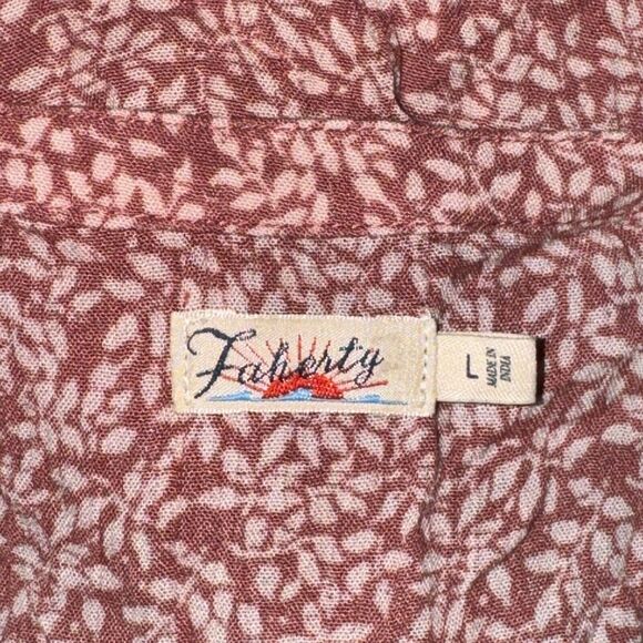 Faherty Montara Dress Women's Size L Mauve Leaf Batik Mini V Neck L/S Smocked - Picture 6 of 8